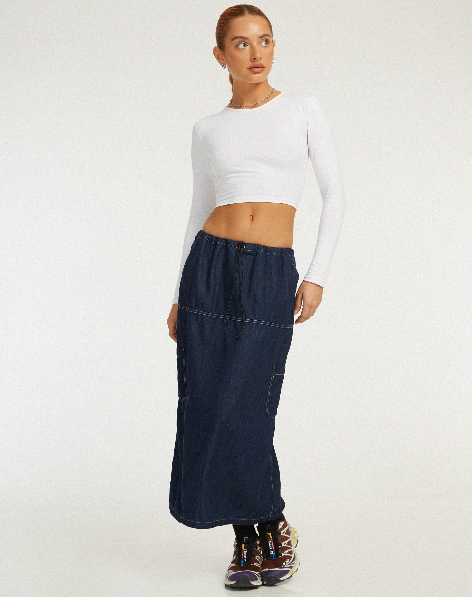 image de Jupe midi Swari en Denim Chambray foncé