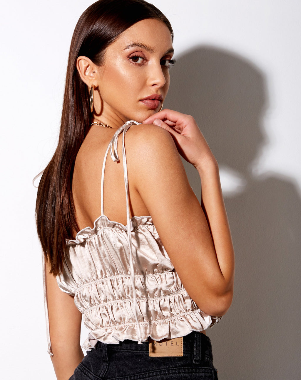 Top Cami Silvia en satin champagne