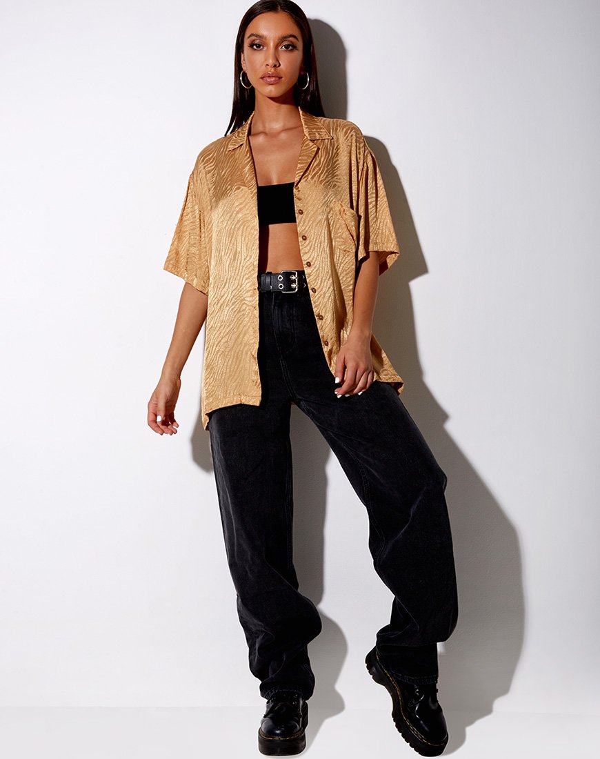 Image de la chemise Taelsa en satin zébré Caramel