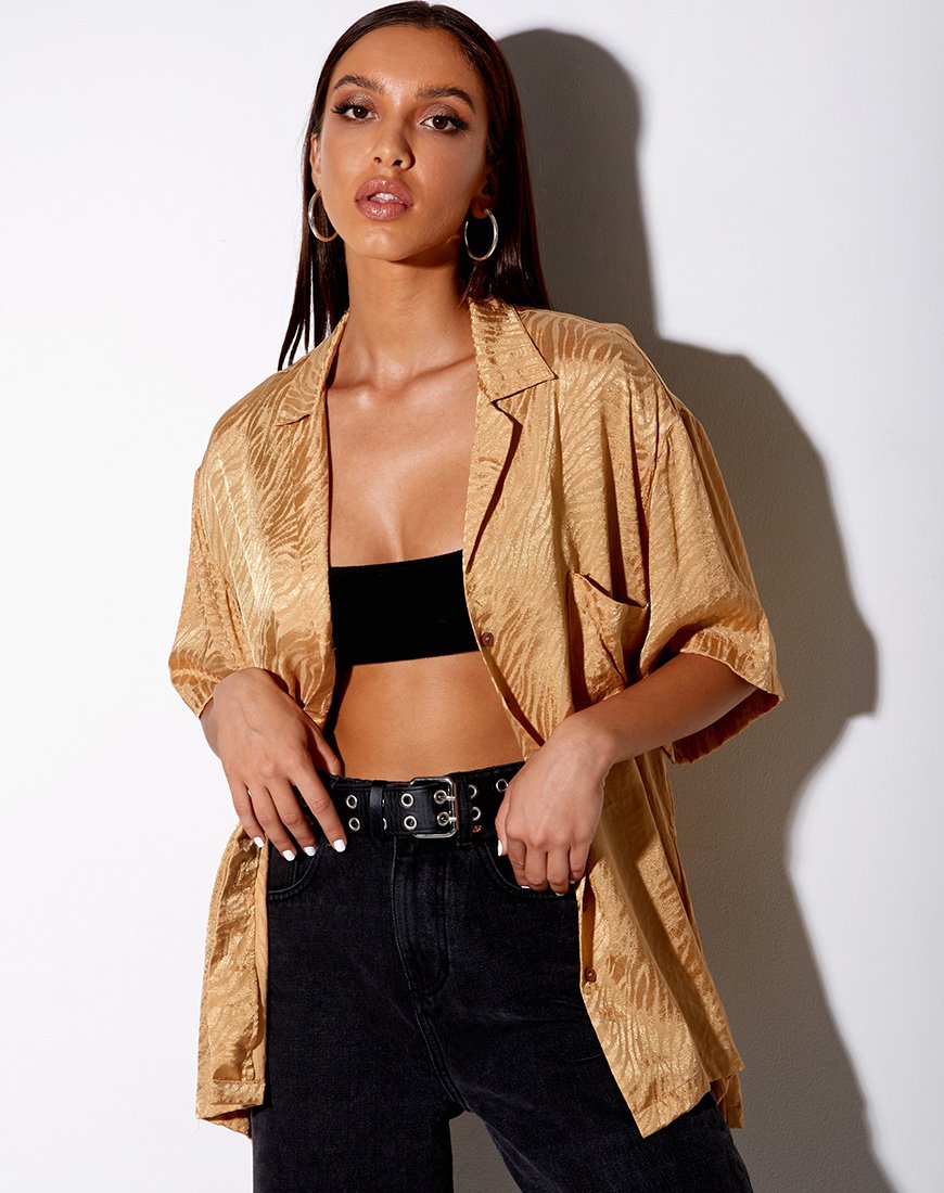 Chemise Taelsa, satin zébré caramel