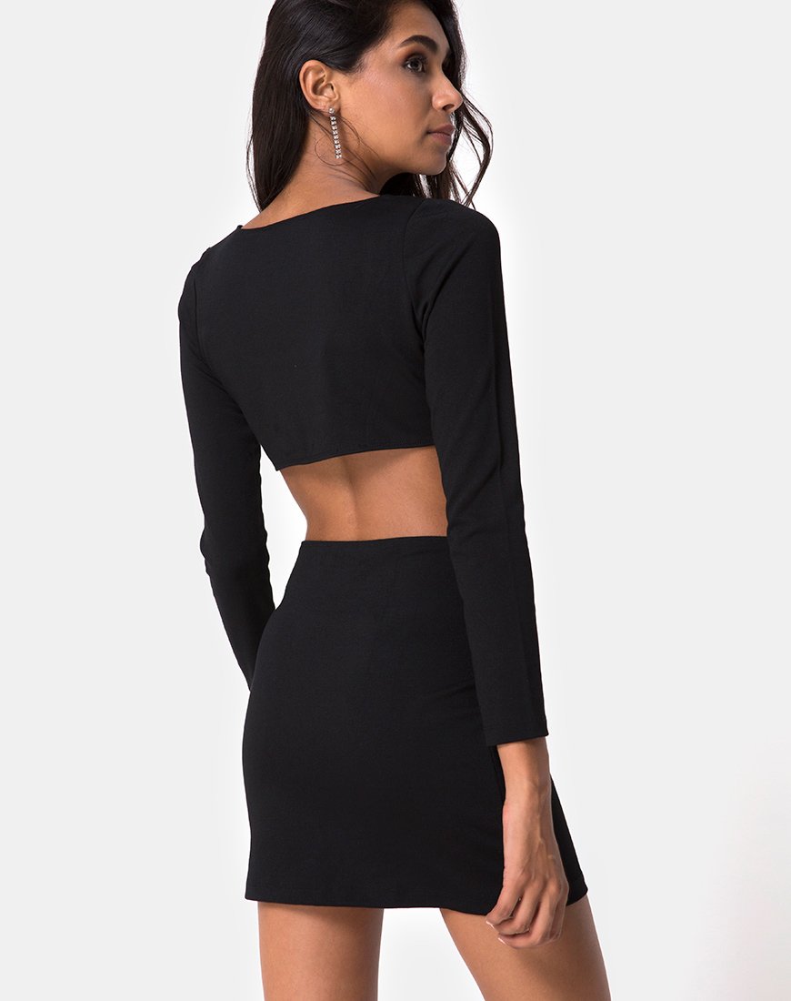 Tashi Bodycon Dress in Black with Diamante Ring Noir