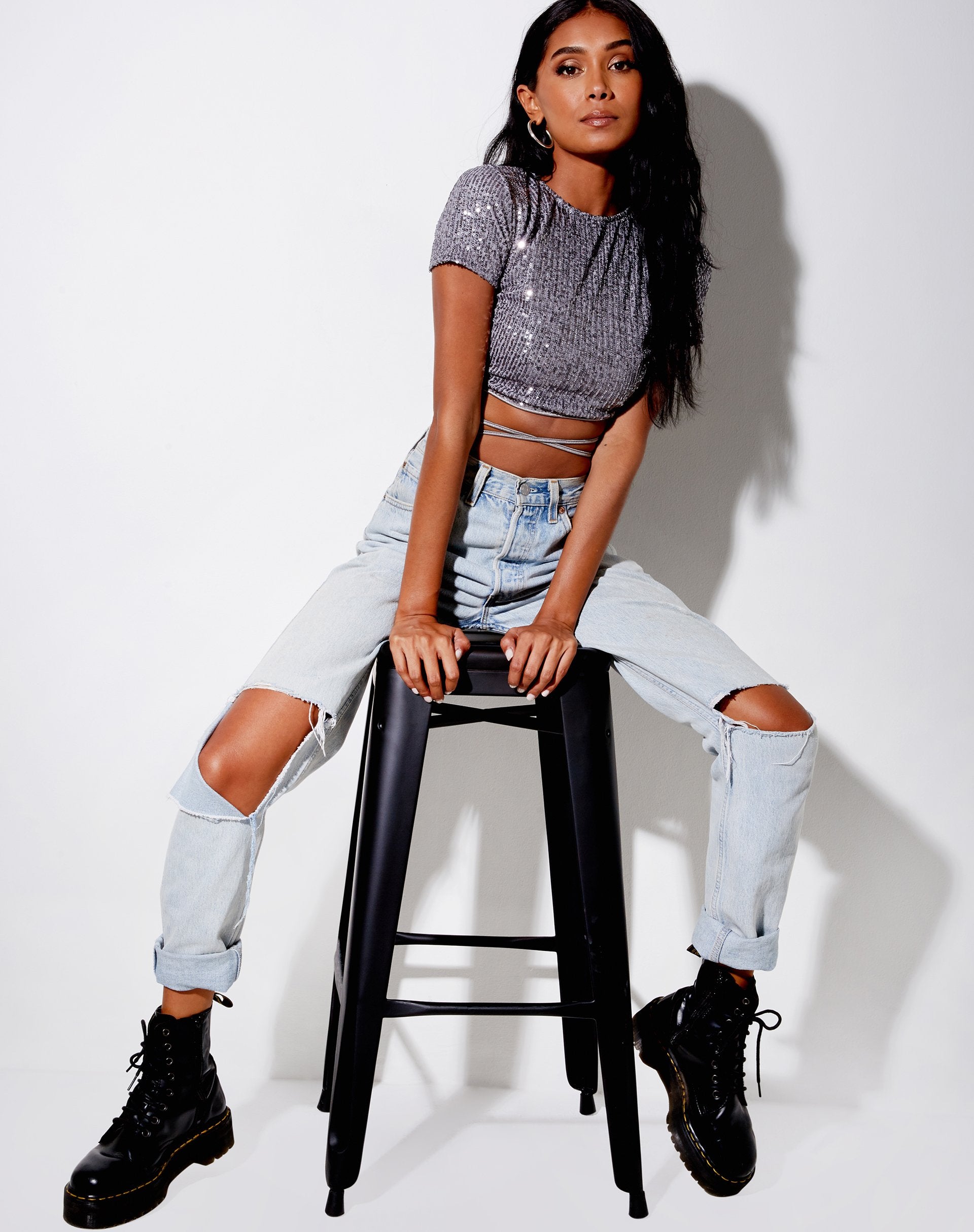 Image de Tasya Crop Top in Drape Sequin Silver