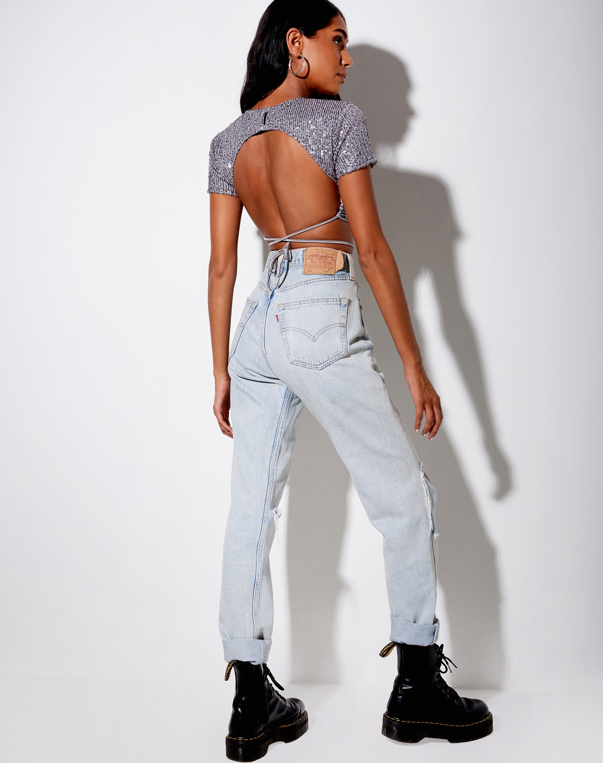 Image de Tasya Crop Top in Drape Sequin Silver