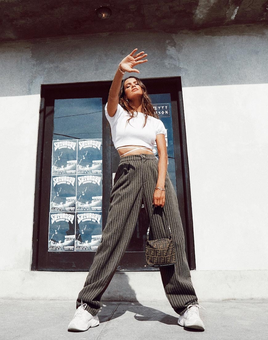 Pantalon large Misha à rayures anthracite