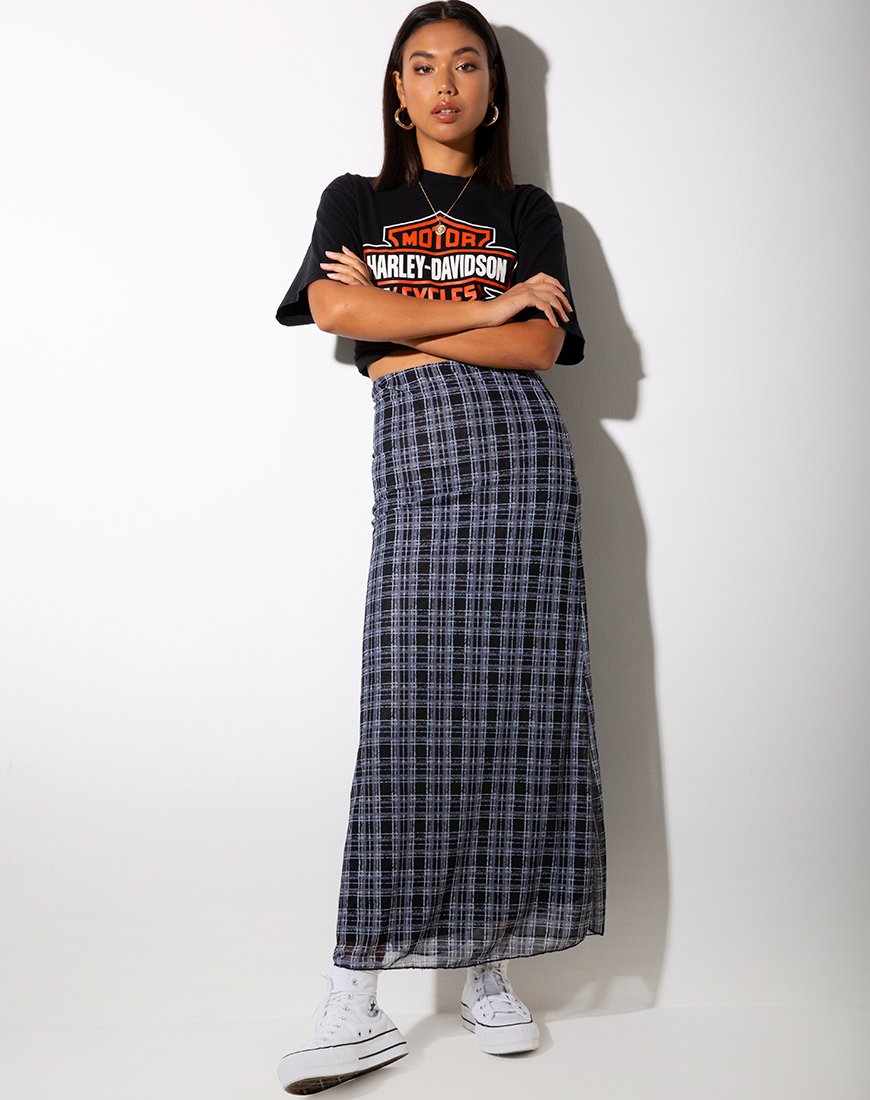 Image de Sayang Maxi Skirt in Inkblot Check Black and White (jupe longue à carreaux noirs et blancs)