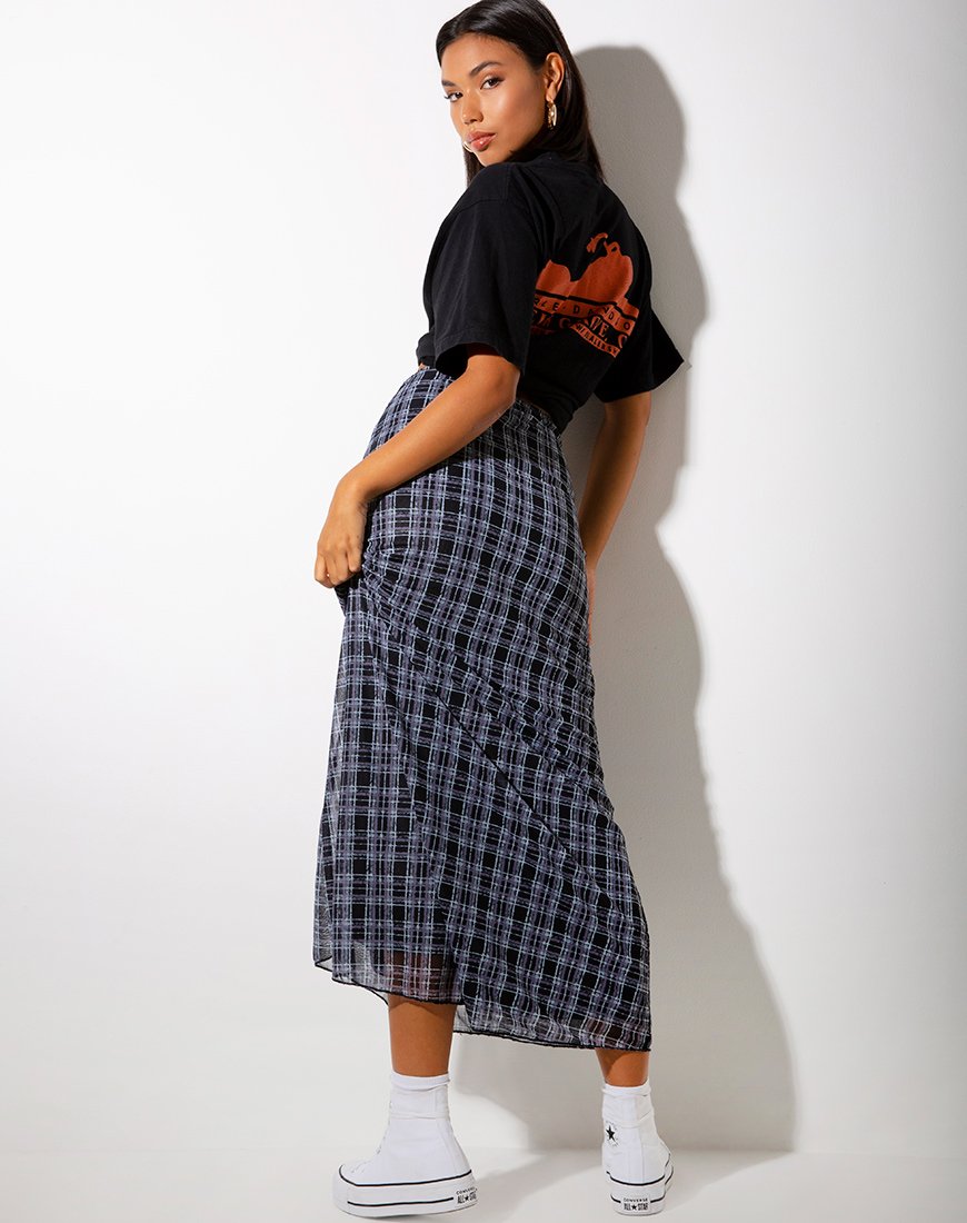Image de Sayang Maxi Skirt in Inkblot Check Black and White (jupe longue à carreaux noirs et blancs)
