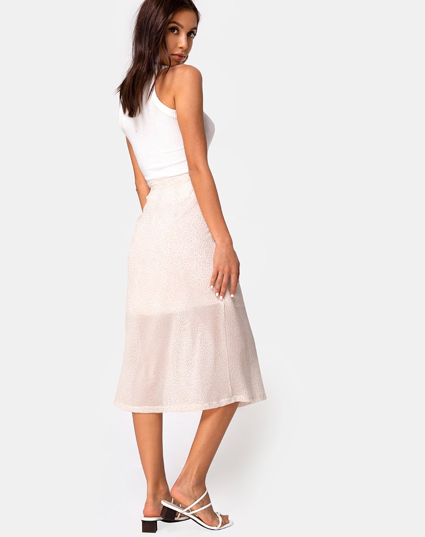 Jupe midi Saika, Flock Ditsy Leopard Taupe