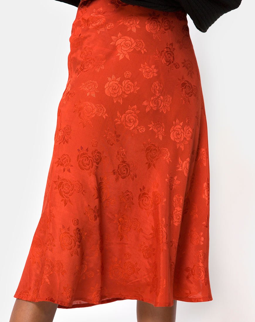 Image de la jupe midi Tauri en satin rose rouille