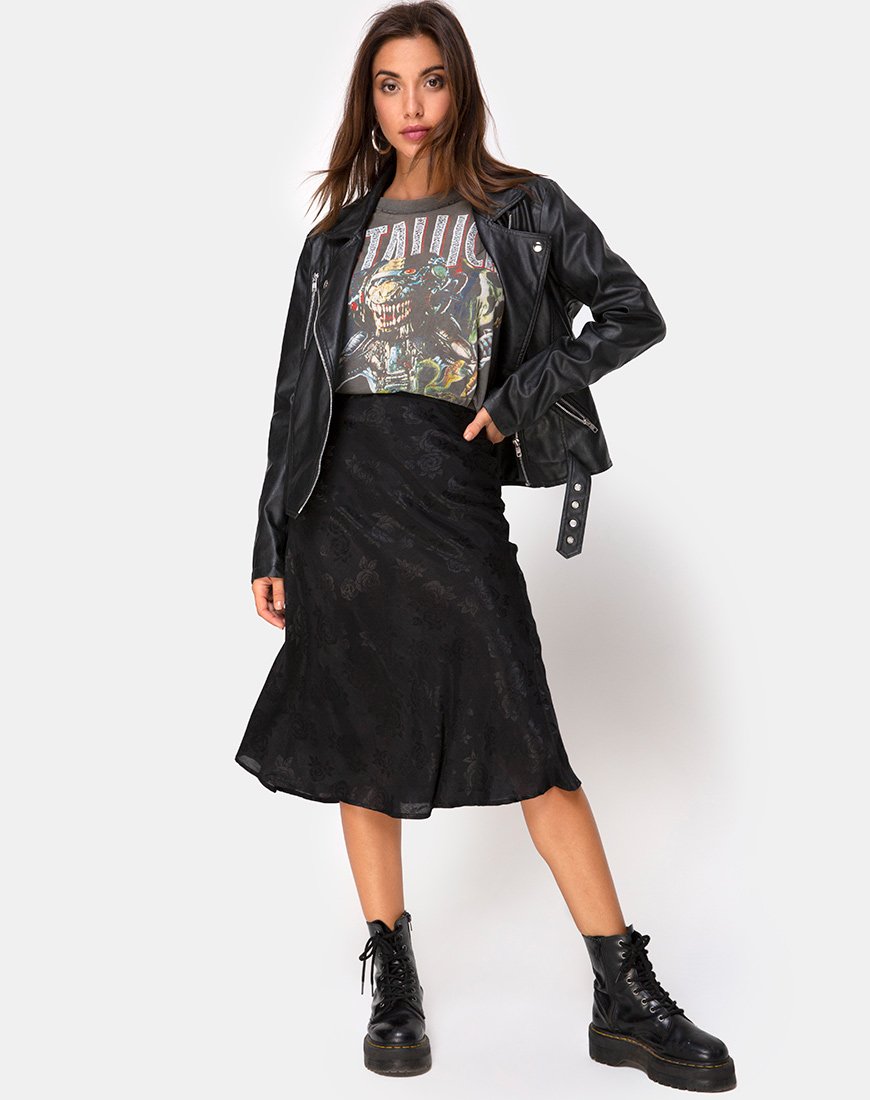 Jupe midi Tauri en satin rose noir