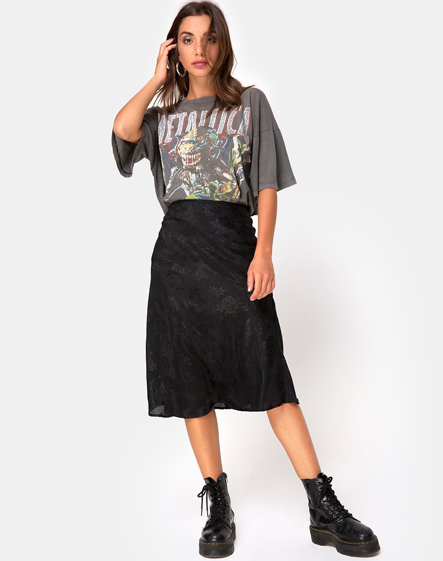 Image de Tauri Midi Skirt in Satin Rose Black