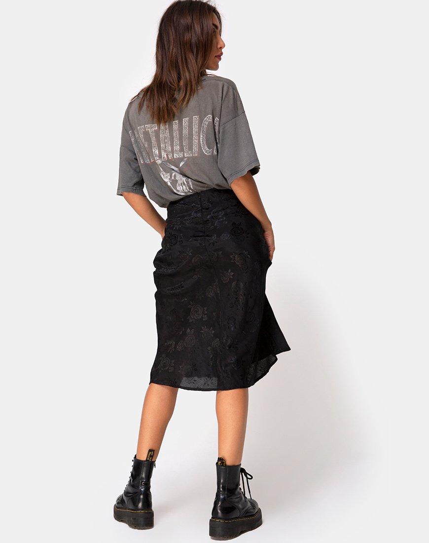 Image de Tauri Midi Skirt in Satin Rose Black