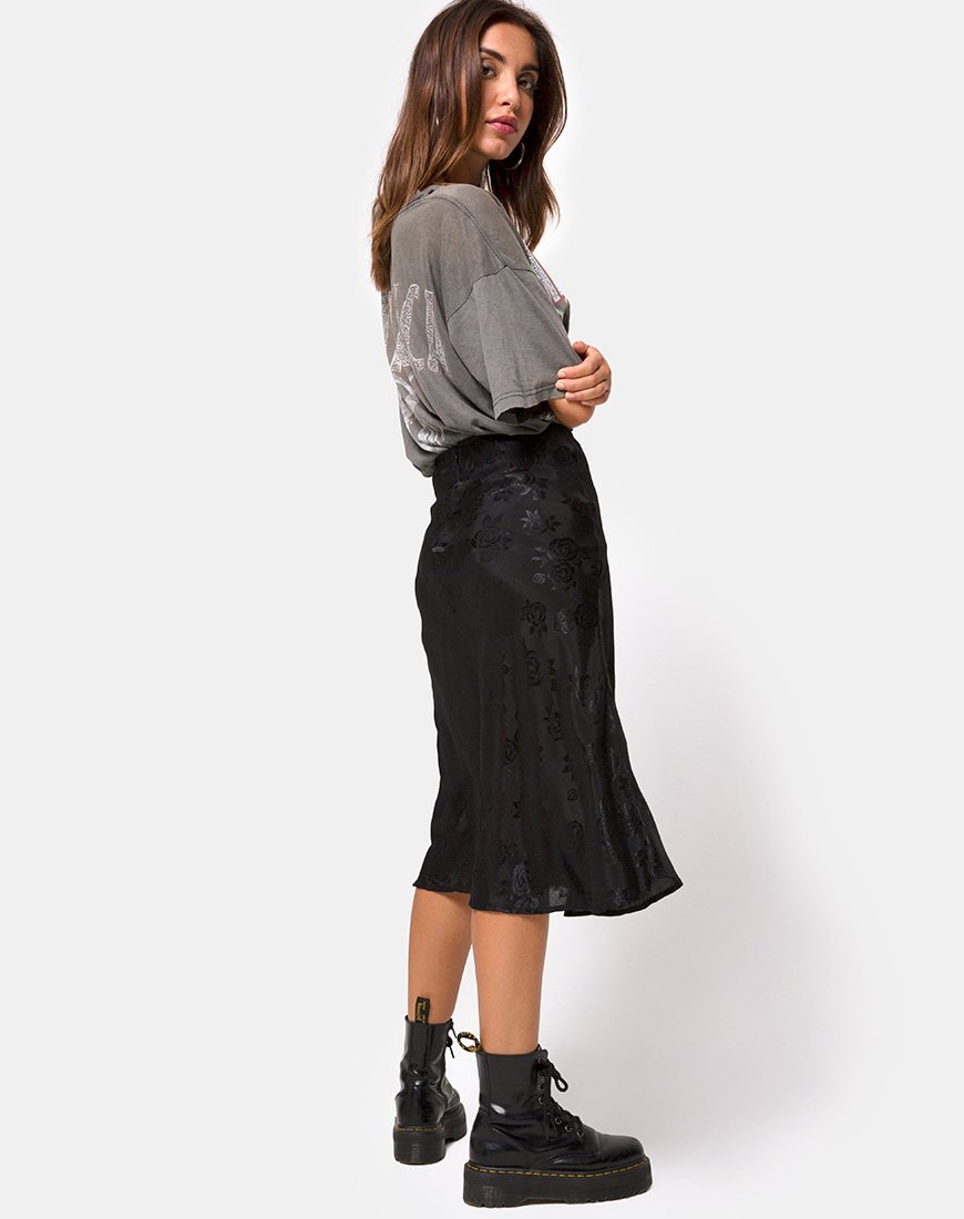 Jupe midi Tauri en satin rose noir