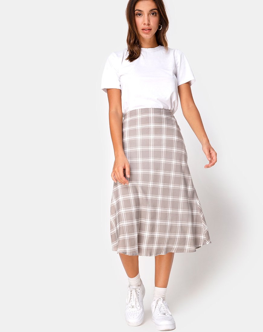 Image de Tauri Midi Skirt in Grunge Check Taupe