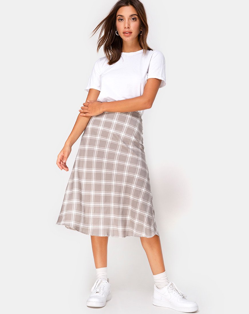 Image de Tauri Midi Skirt in Grunge Check Taupe