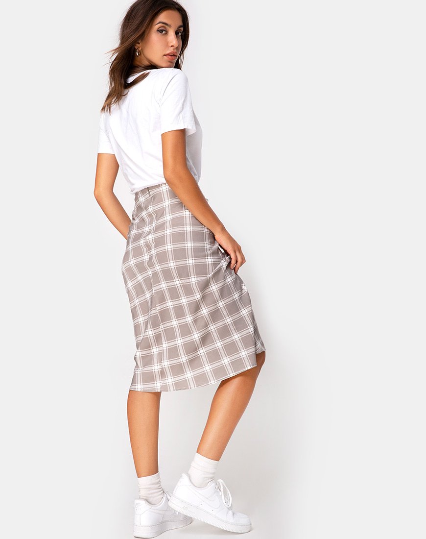 Image de Tauri Midi Skirt in Grunge Check Taupe