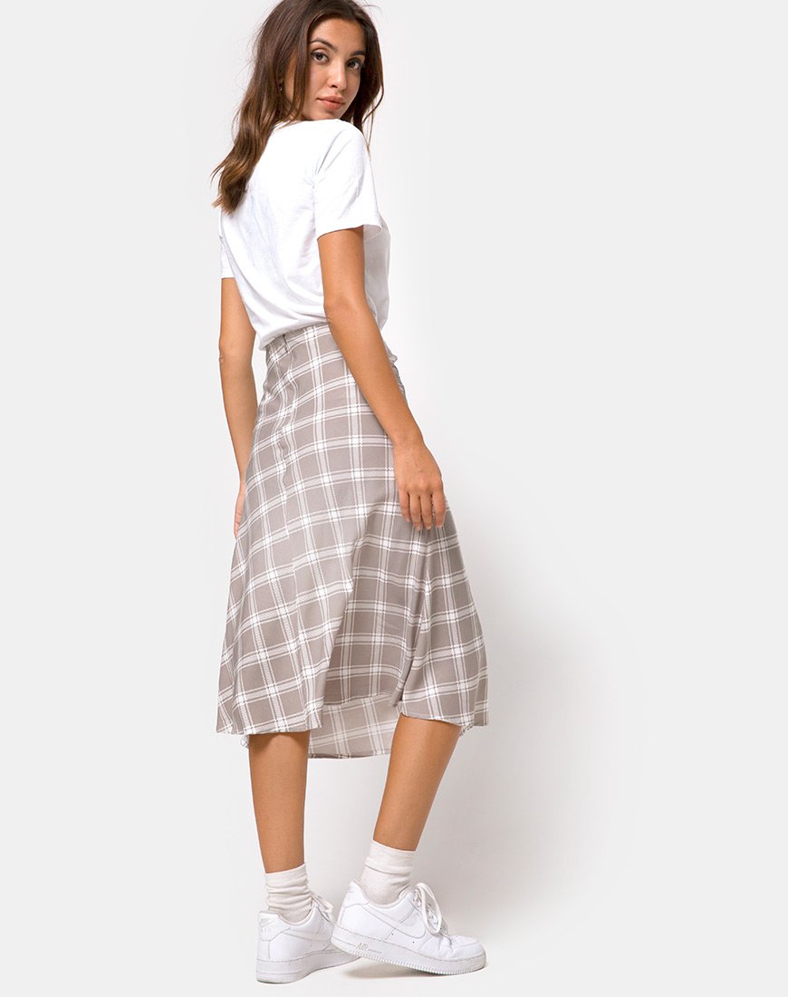 Image de Tauri Midi Skirt in Grunge Check Taupe
