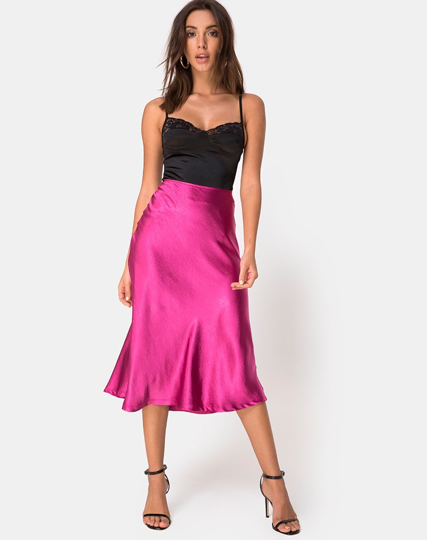 Image de la jupe Tauri en satin magenta