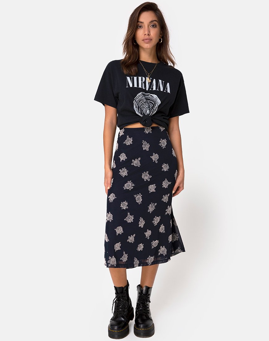 Image de Tauri Midi Skirt in Black Flock Rose