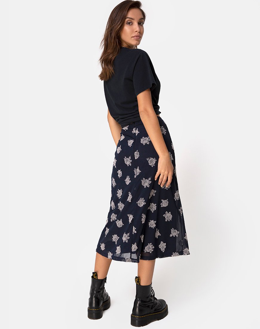 Image de Tauri Midi Skirt in Black Flock Rose
