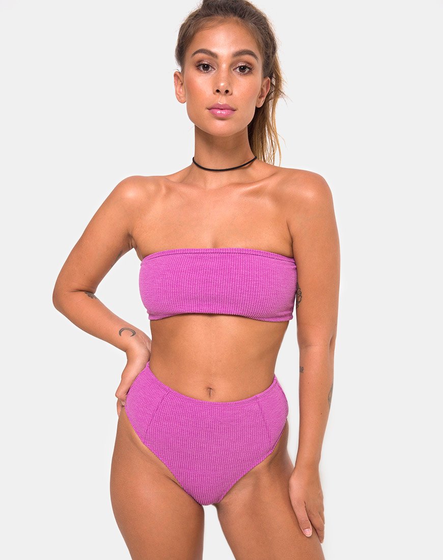Top de bikini Taya en côtes froissées violet