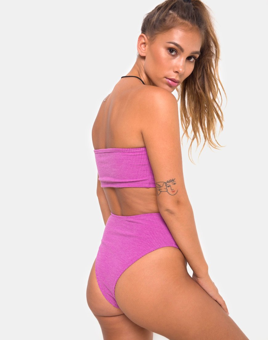 Top de bikini Taya en côtes froissées violet