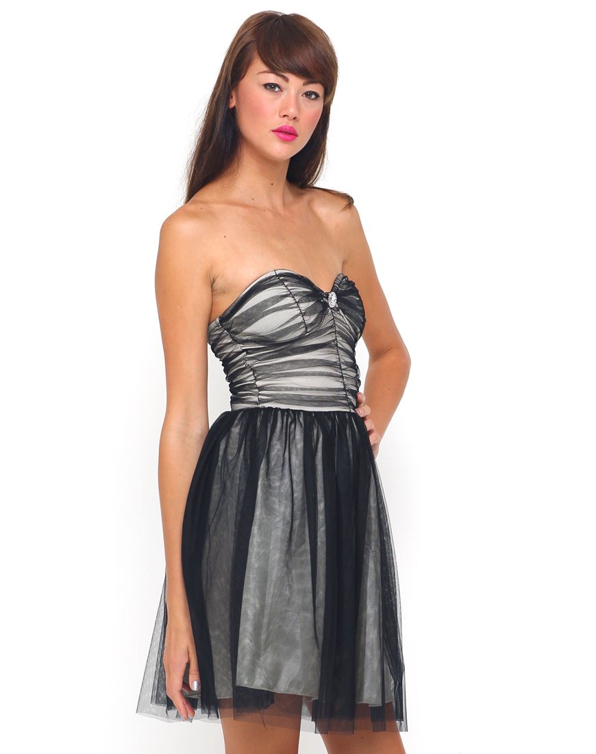 Robe de bal de fin d'année Motel en maille noire et nude