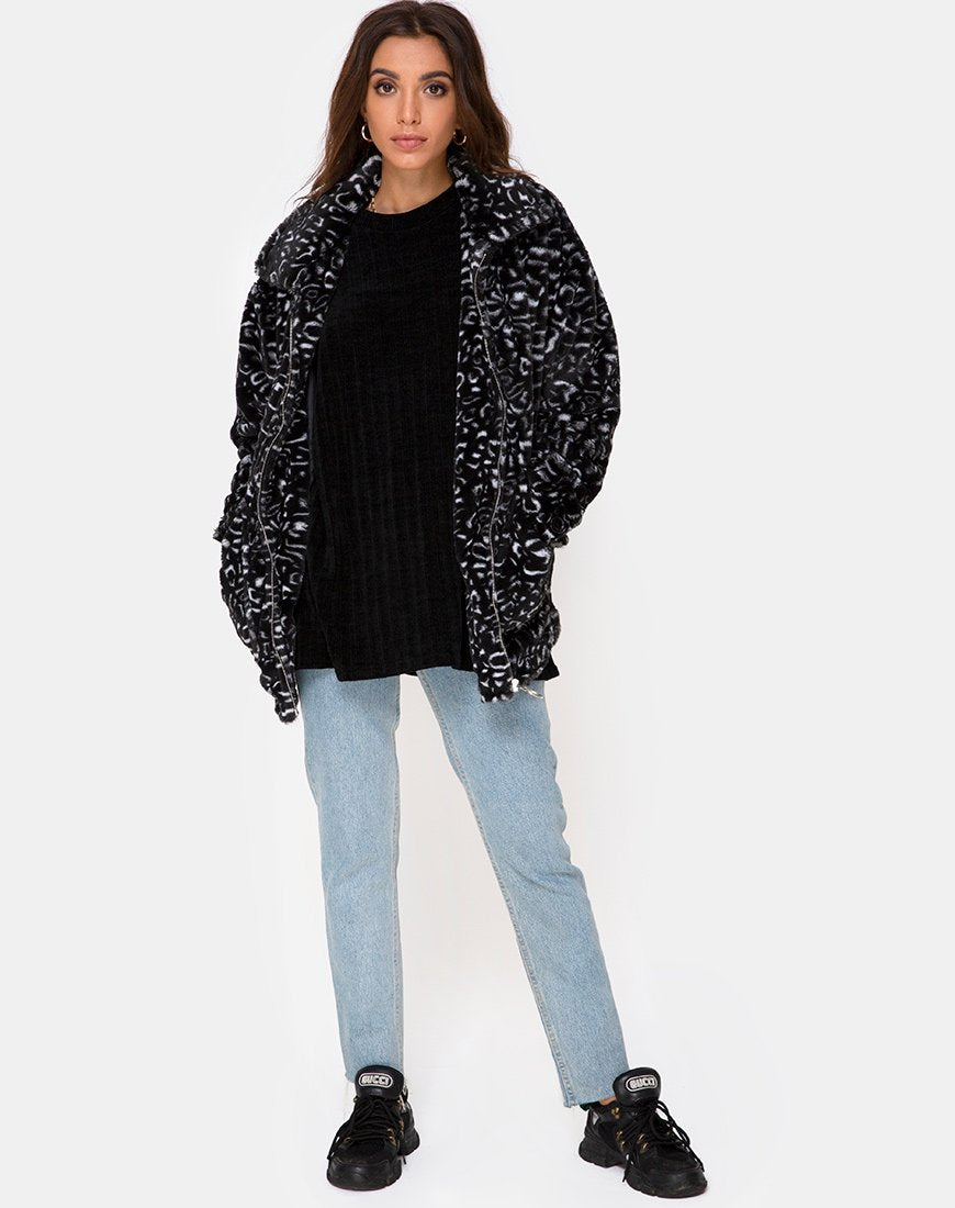 Image de l'ours Teddy Manteau de fourrure en léopard noir