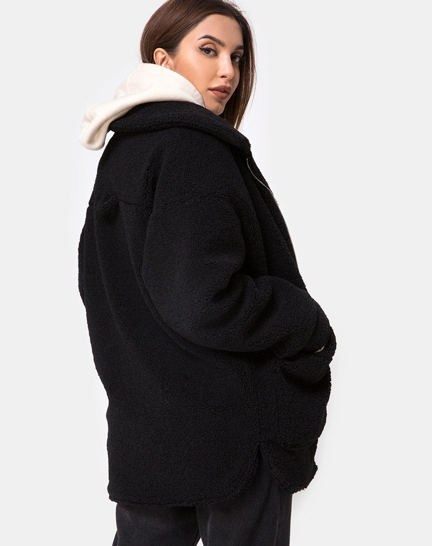 Image of Teddy Bear Wool Coat in Black