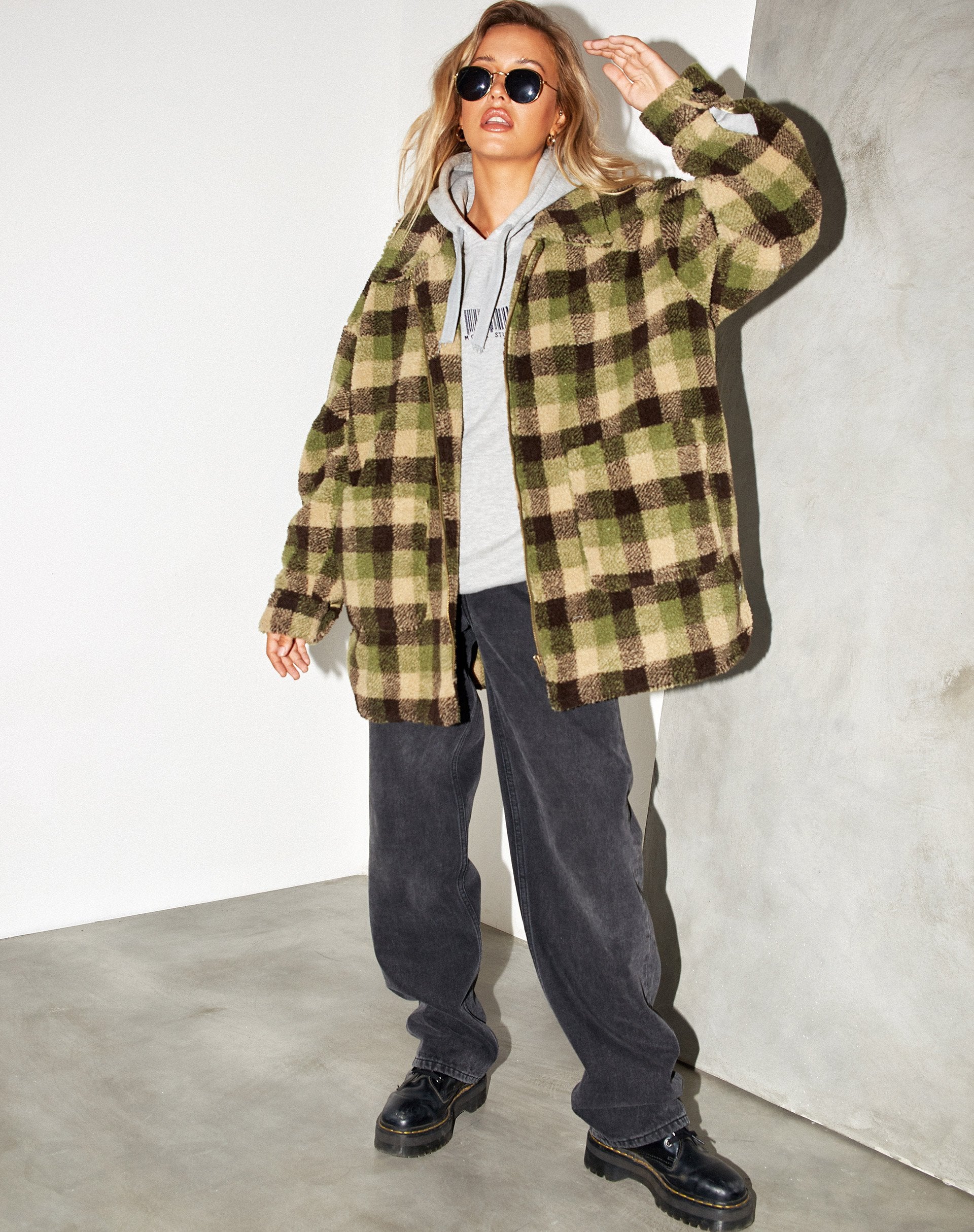 Image de Manteau Teddy à carreaux verts Borg