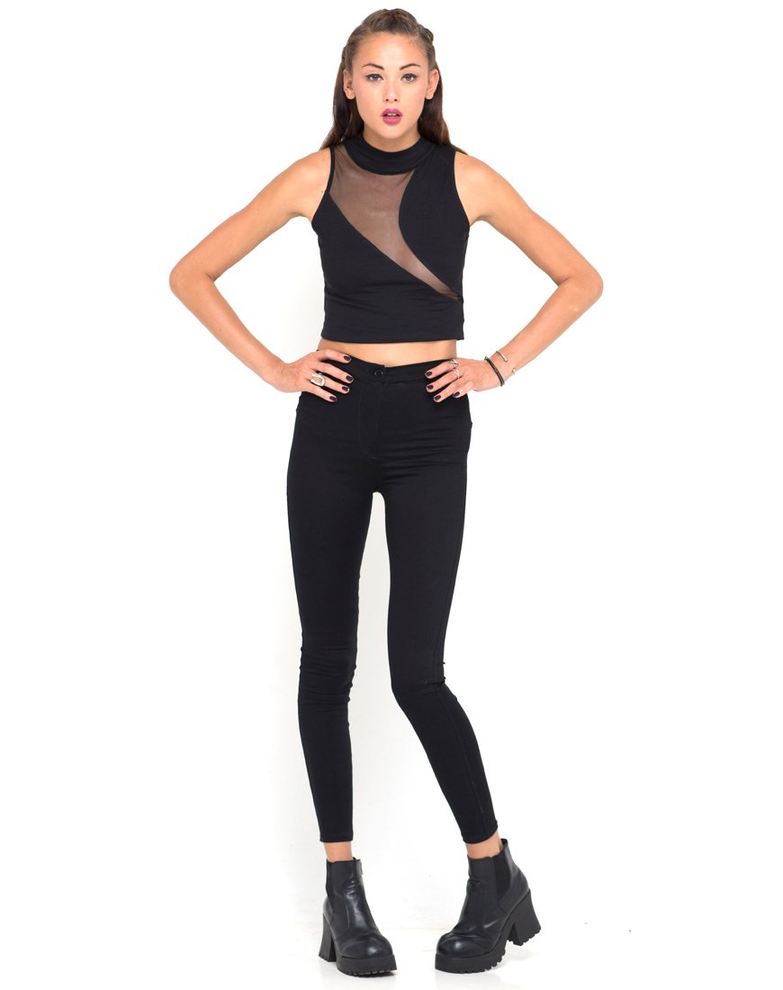 Image de Motel Tempo Tempo Mesh Panel Crop Top in Black
