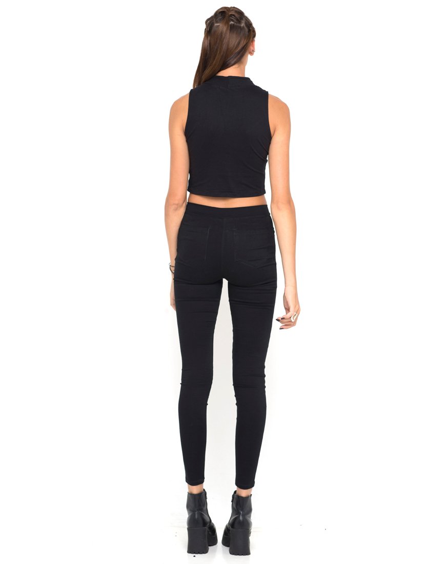 Image de Motel Tempo Tempo Mesh Panel Crop Top in Black