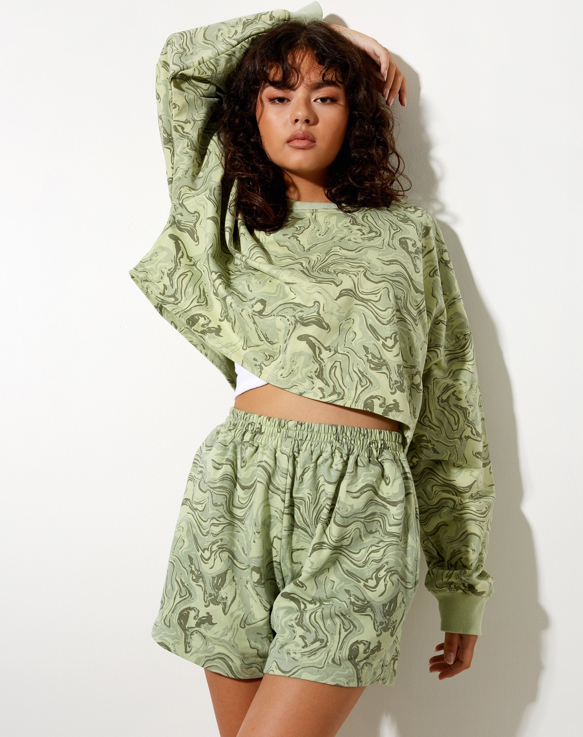 Image du short Terry en vert marbré