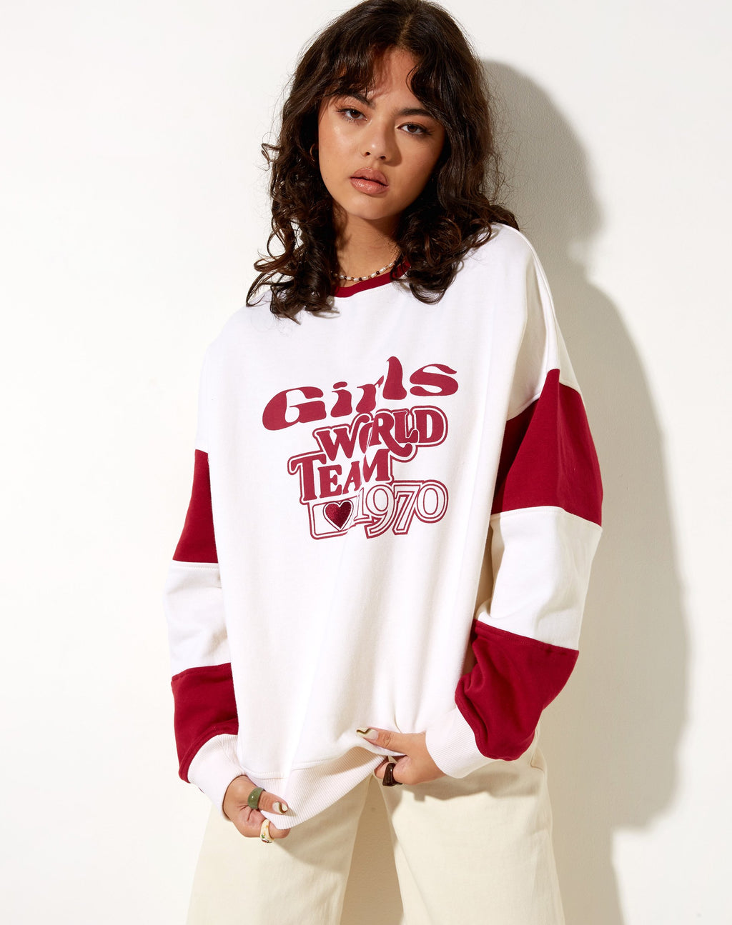 Sweatshirt Tetty en Ivoire Rouge Adrenaline Girls World Team