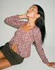 image de Thena Long Sleeve Top in 90's Floral Burgundy