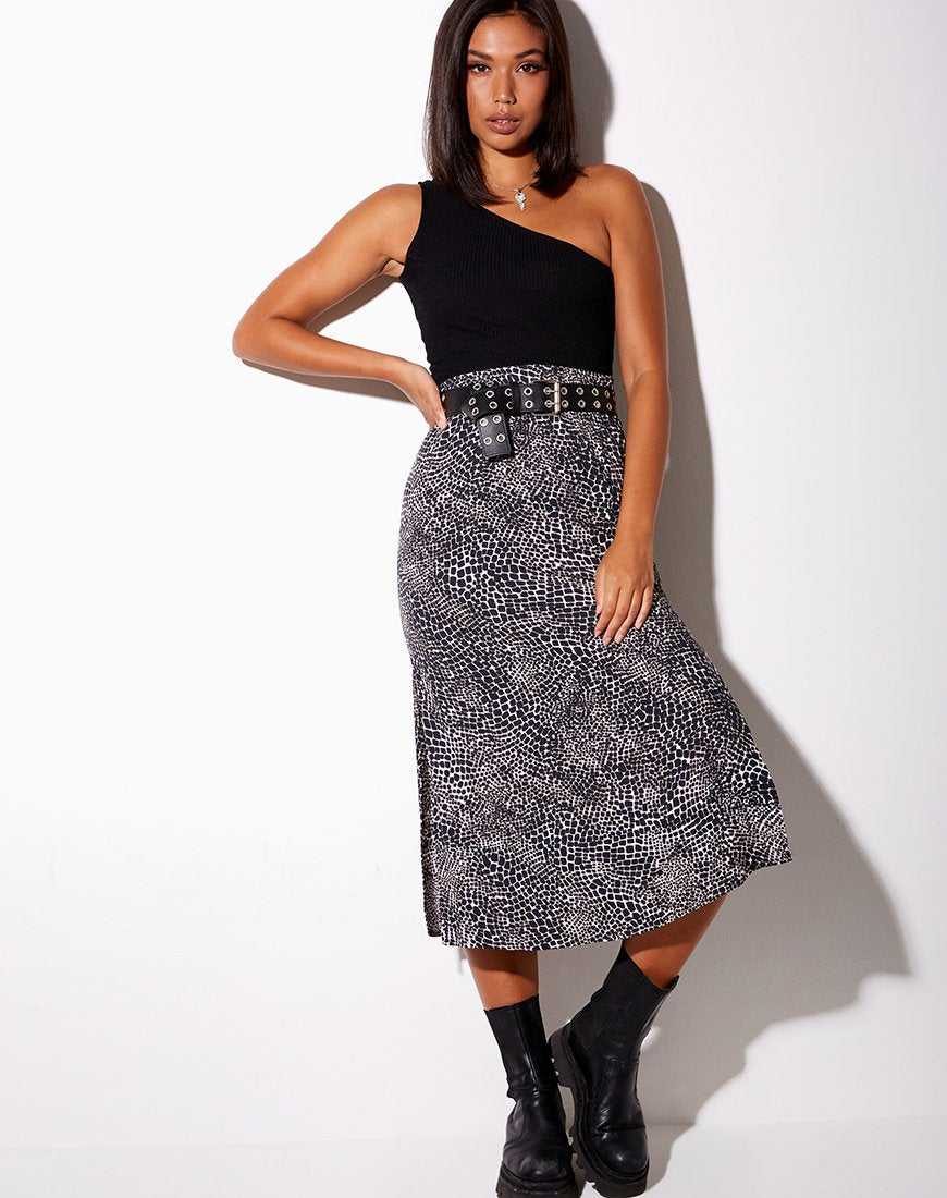 Jupe midi Tindra, crocodile abstrait, noir