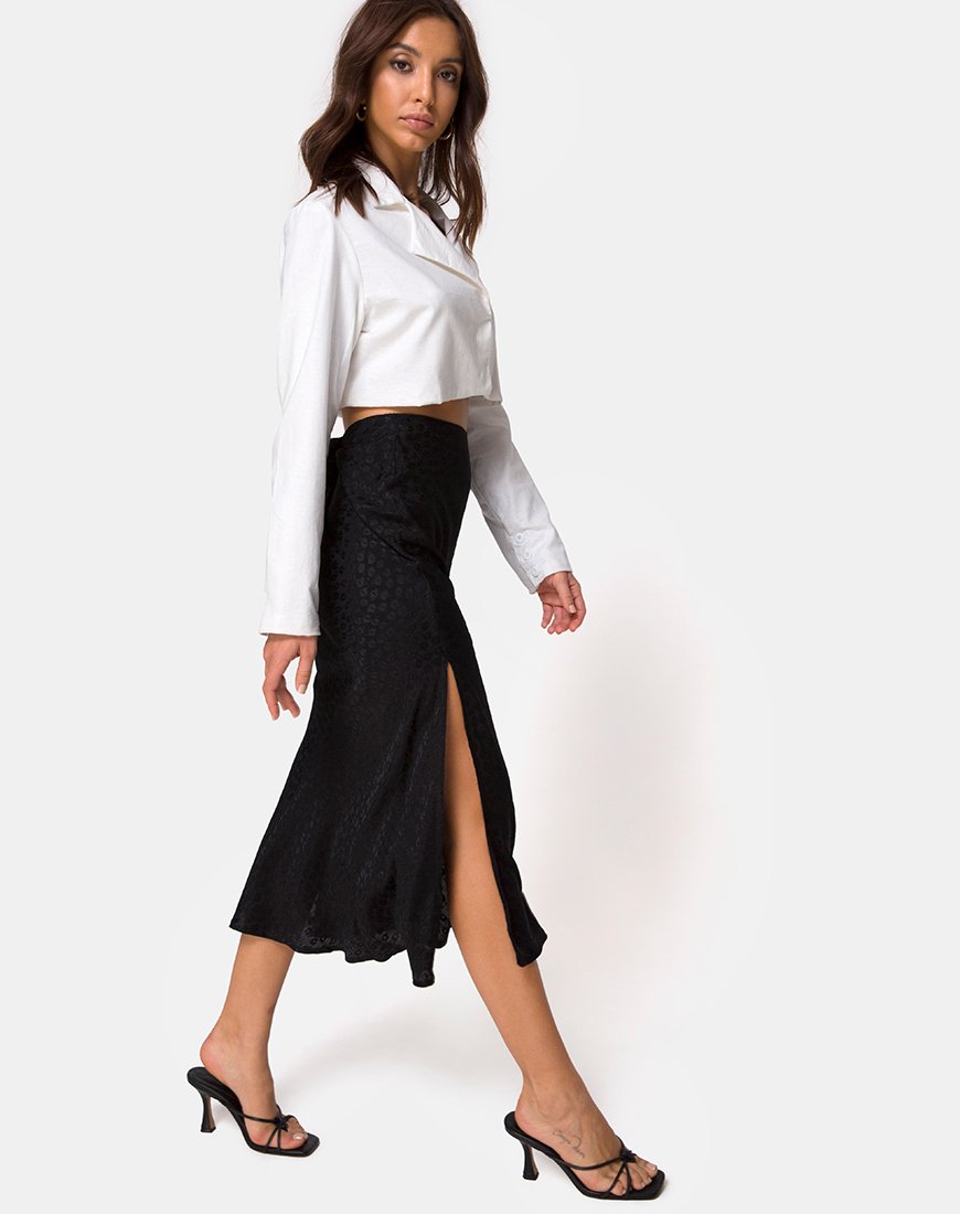 Image de Tindra Midi Skirt in Satin Ditsy Rose Black