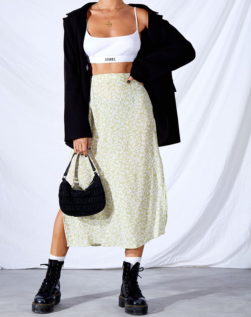 Jupe midi Tindra, crinkle Botanic Mint Foam