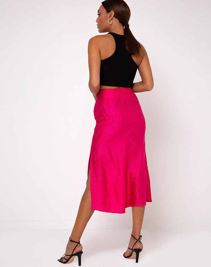 Image de la jupe midi Tindra en satin zébré Fuchsia