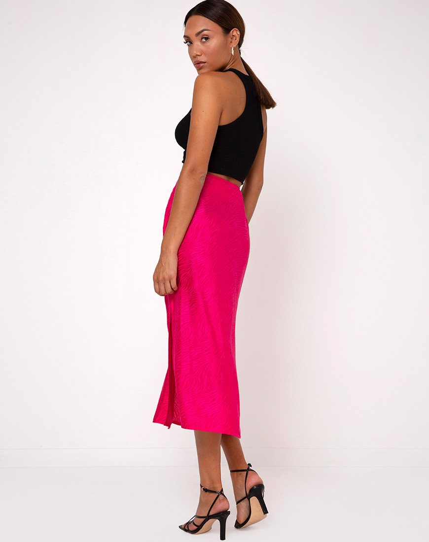 Image de la jupe midi Tindra en satin zébré Fuchsia