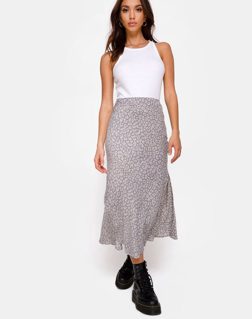 Jupe midi Tindra, Leopard Daze Grey
