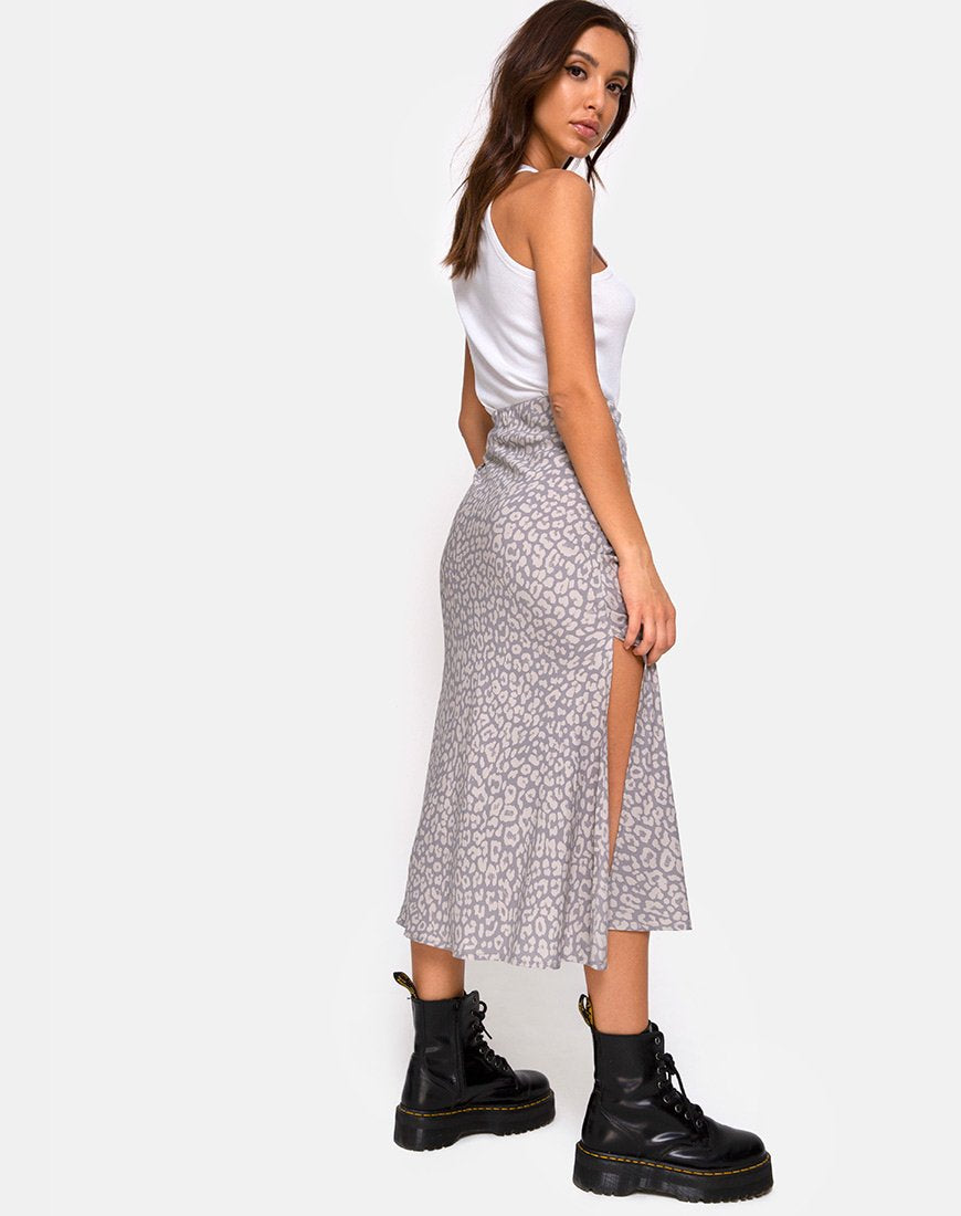 Jupe midi Tindra, Leopard Daze Grey