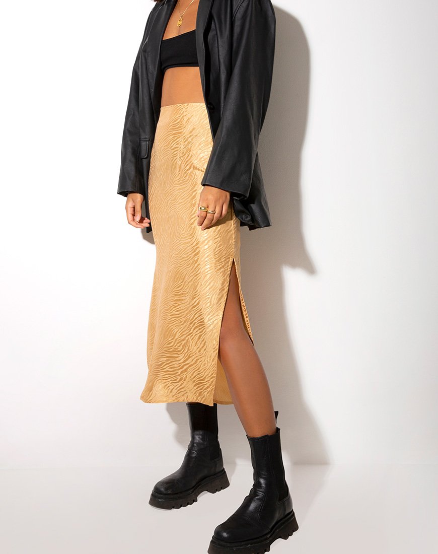 Image de la jupe midi Tindra en satin zébré Caramel