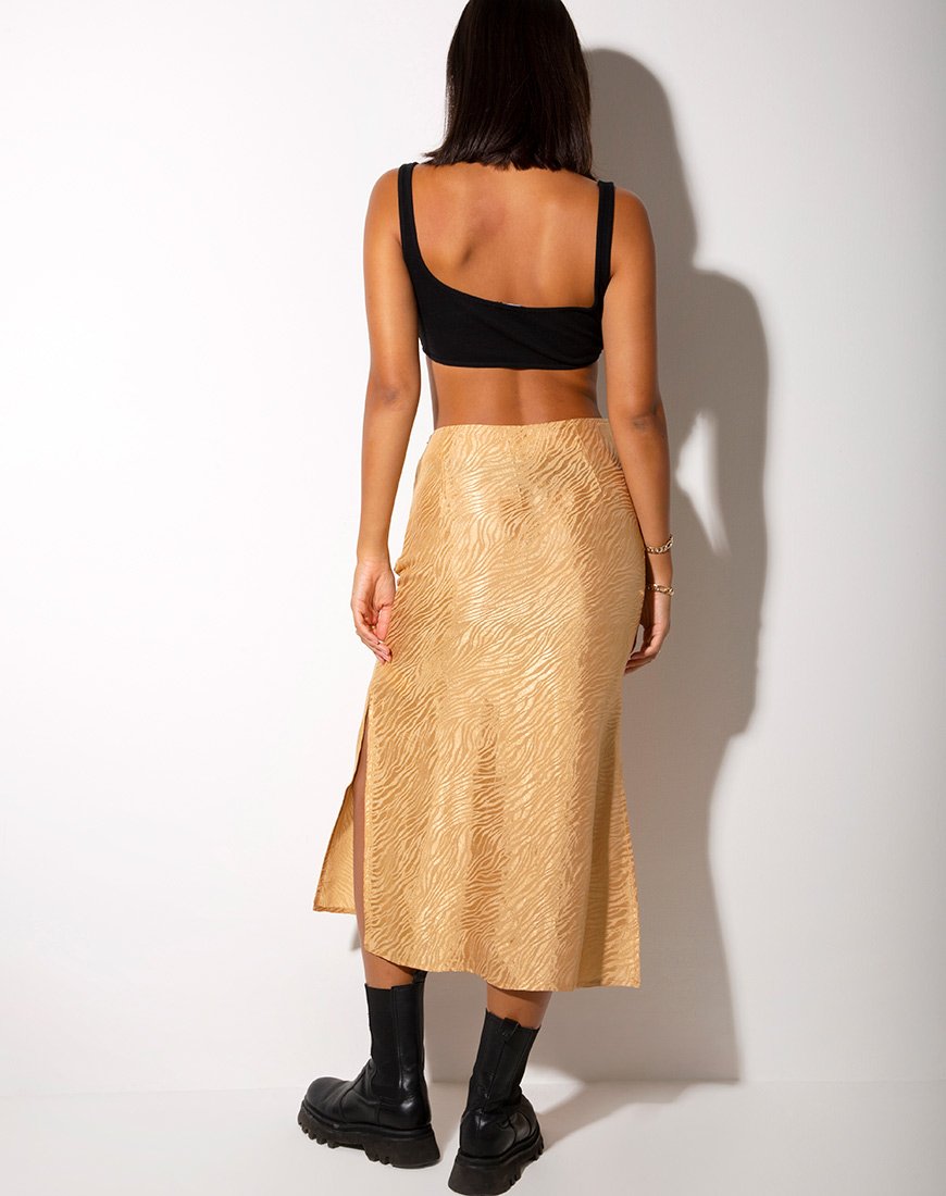 Image de la jupe midi Tindra en satin zébré Caramel