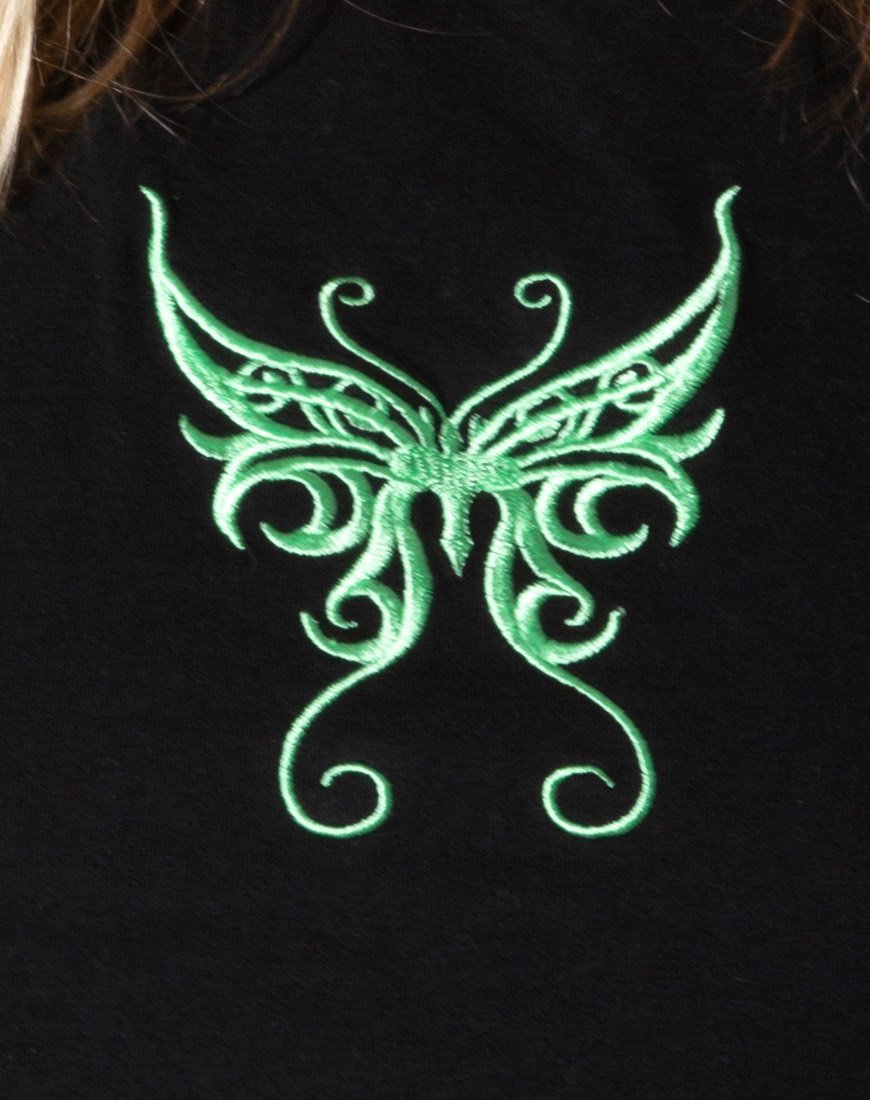 Image of Tindy Crop Top in Black with Butterfly Green Embro