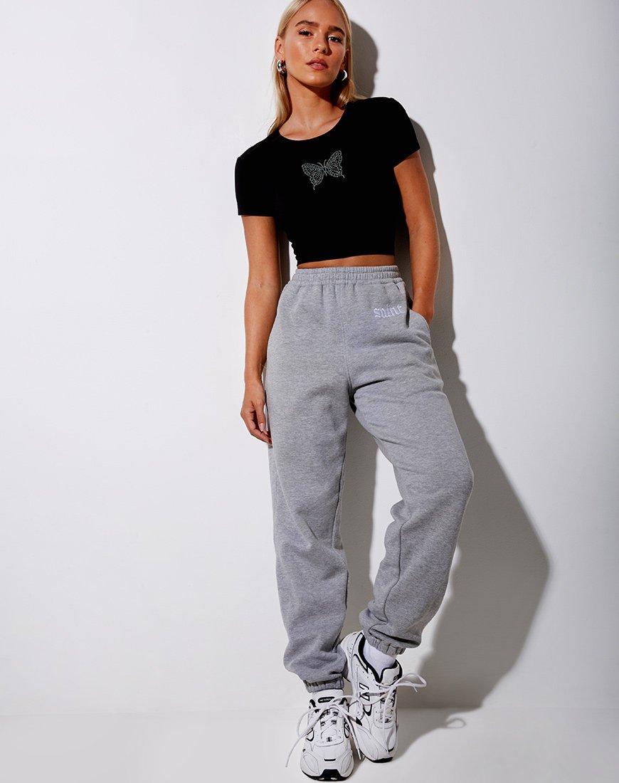 Image de Tiney Crop Tee en noir Butterfly Hotfix