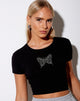 Image de Tiney Crop Tee en noir Butterfly Hotfix