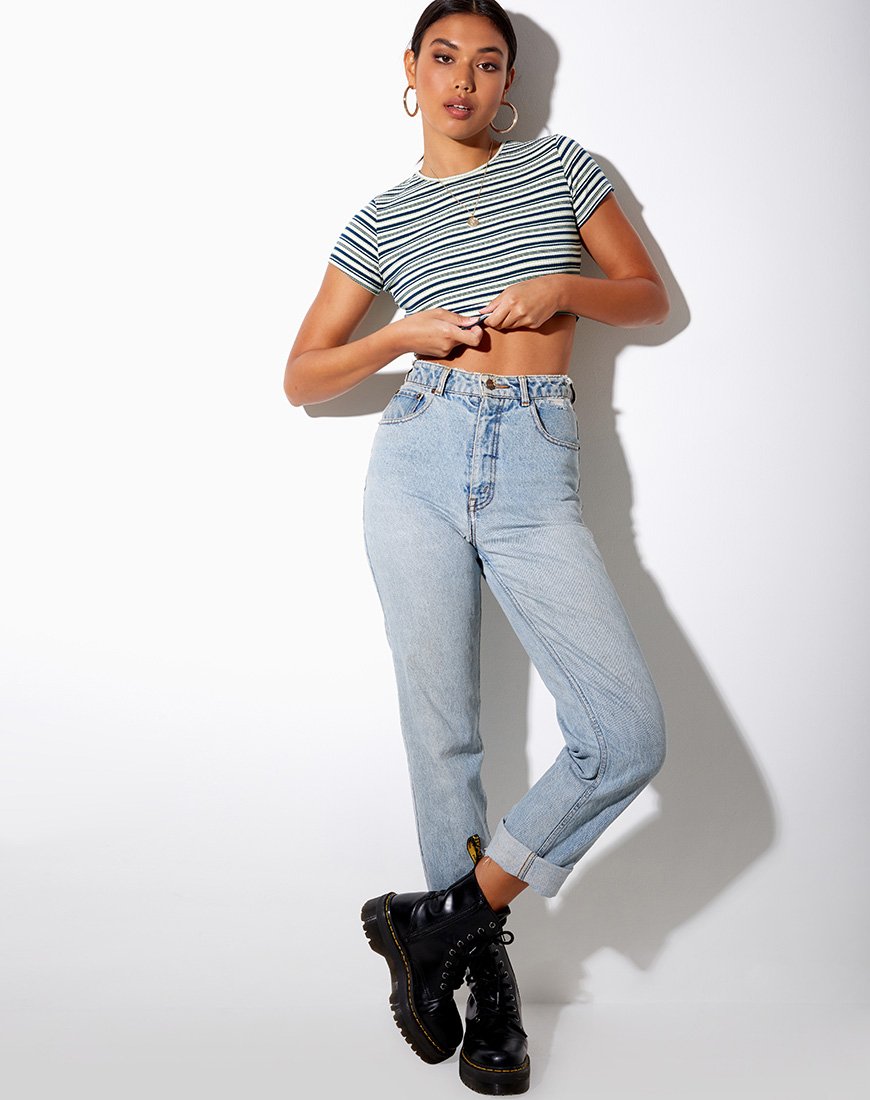 Image de Tindy Crop Top en vert foncé, vert clair et blanc