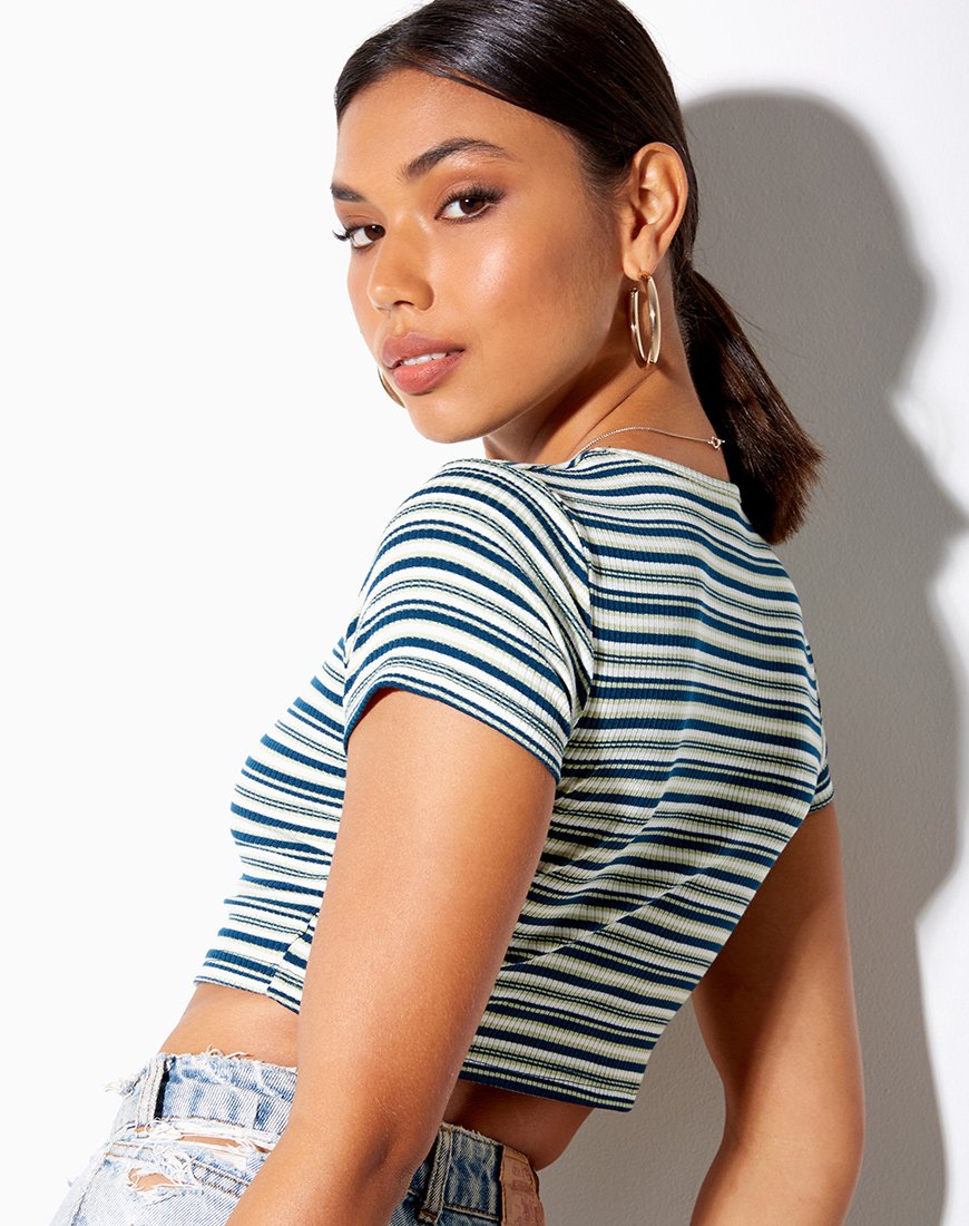Tindy Crop Top en vert foncé, vert clair et blanc