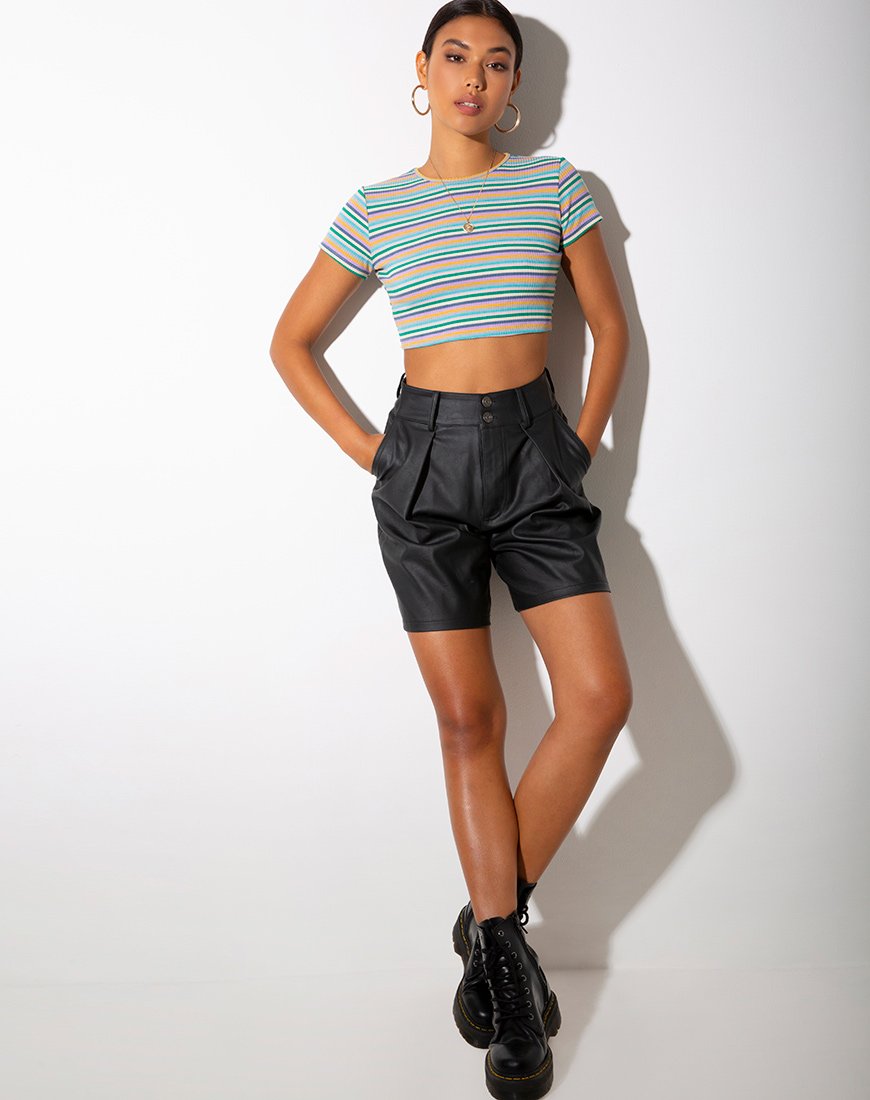 Image of Tindy Crop Top in Rib Green Purple and Yellow