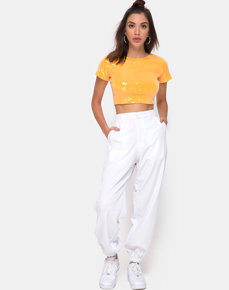 Image of Tindy Crop Top in Tangerine with Clear Sequin